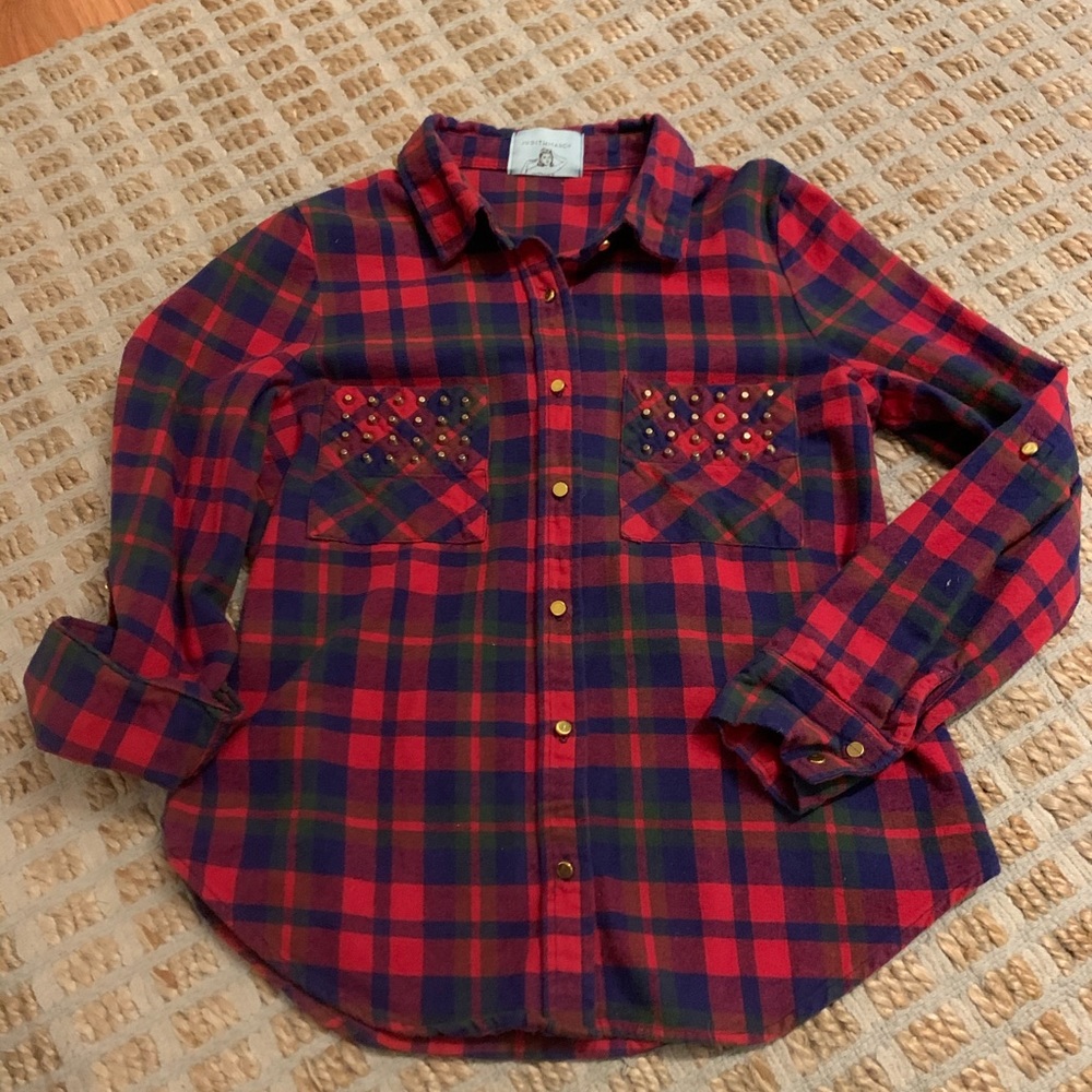 Judith March Studded Plaid Top